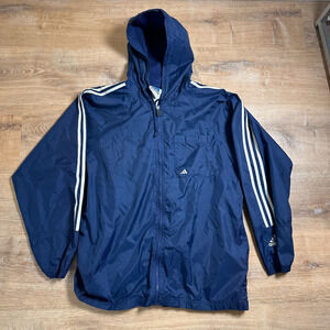 Vintage 90s Y2k Adidas Windbreaker Mens Medium Navy Blue White